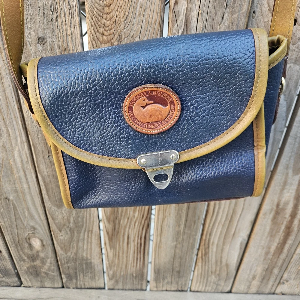 Dooney & Bourke Navy Leather Crossbody with Tan Trim - Picture 2 of 16